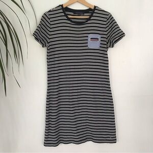 TOMMY HILFIGER Women's Black White Stripes Mini Dress 100% Cotton Size M